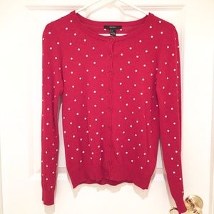 Red and white Polkadot Knit Cardigan